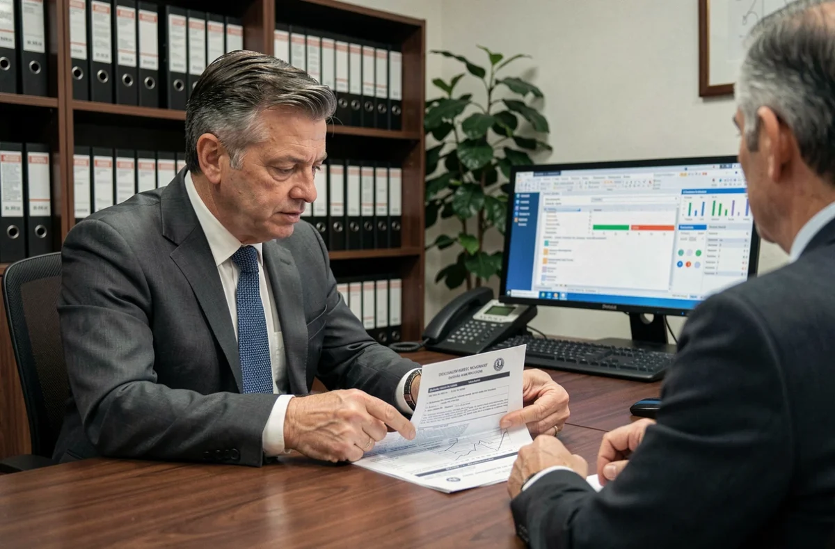 Comptable expliquant la fiscalité de la revente d'électricité à un client lors d'un rendez-vous professionnel