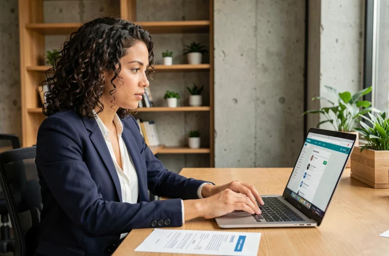 Femme professionnelle explorant des alternatives innovantes pour booster sa recherche d'emploi dans un espace de coworking moderne