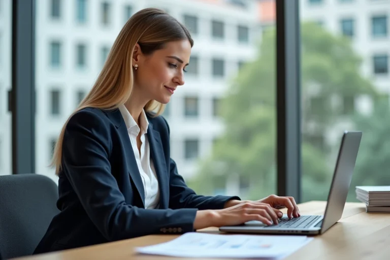 Femme confiante en immobilier dans un bureau lumineux
