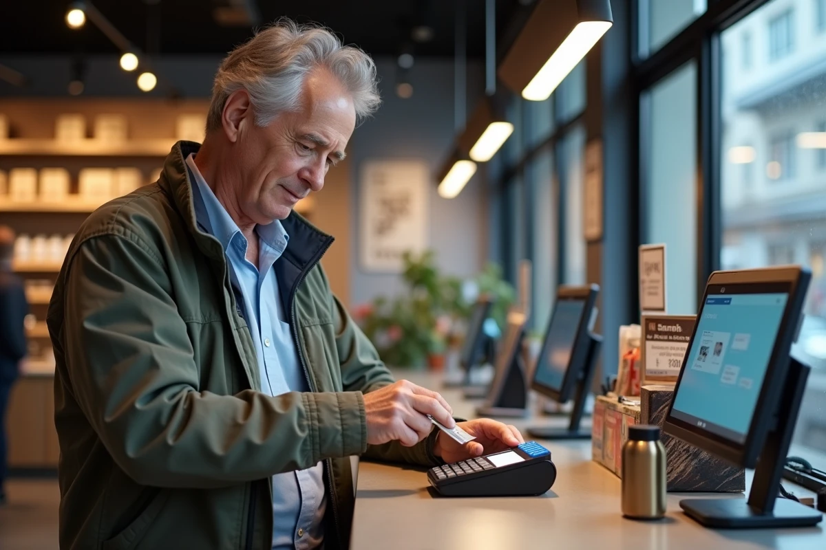 Homme autorisant un paiement sans contact en boutique