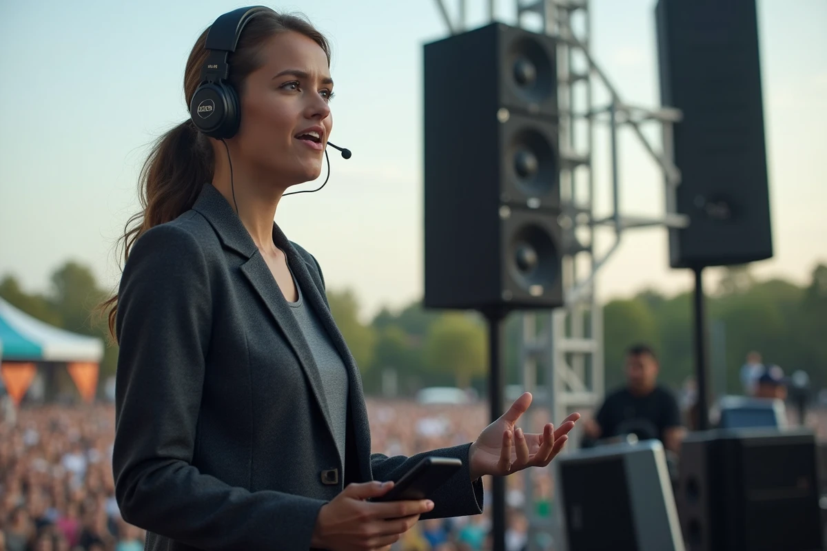 Jeune femme parlant dans un micro lors d